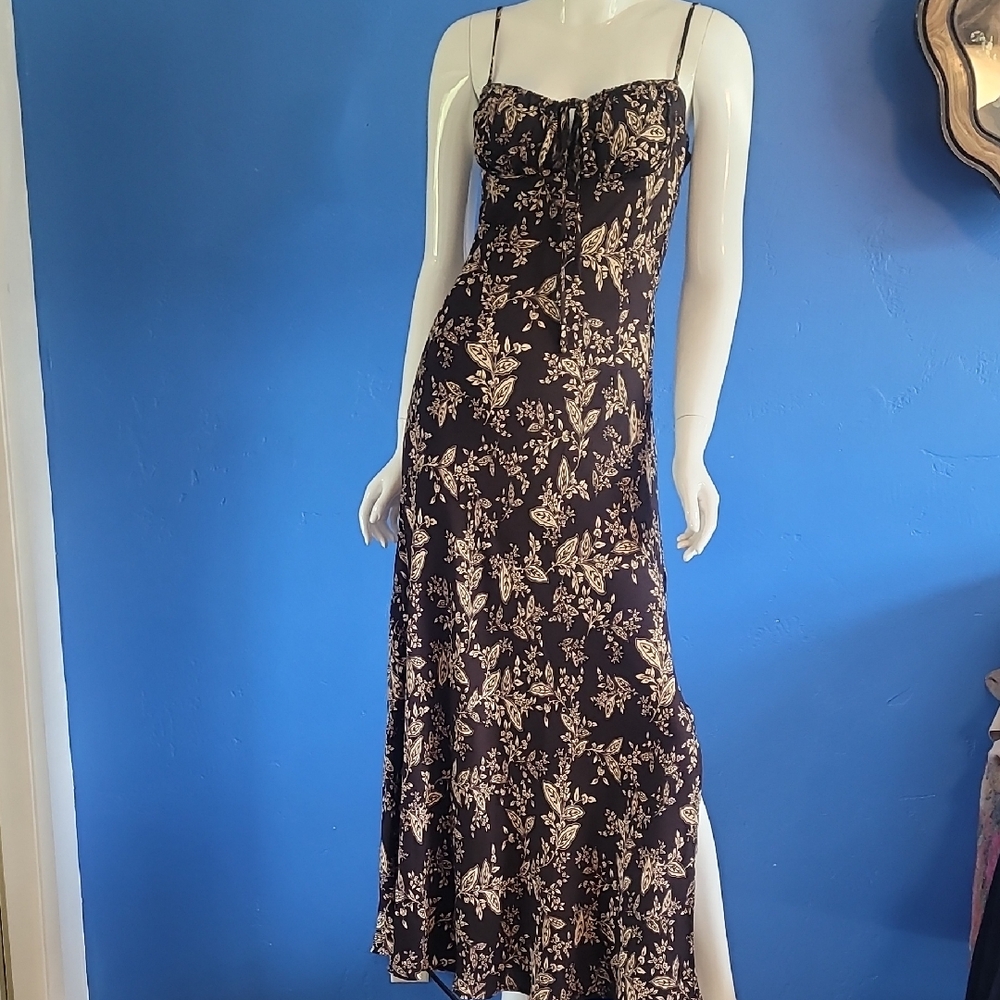 Mahina Dark Brown and Cream Side Slit Maxi Dress